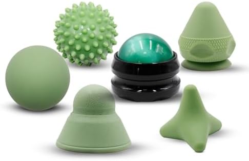 Physical Therapy Pain Relief Massage Ball Set for Trigger Point Release - Myofascial Release Tool & Deep Tissue Massage Set of 6 Pieces - Lacrosse, Spiky, Hand Roller & Mountable Self Massage Ball by iBYWM