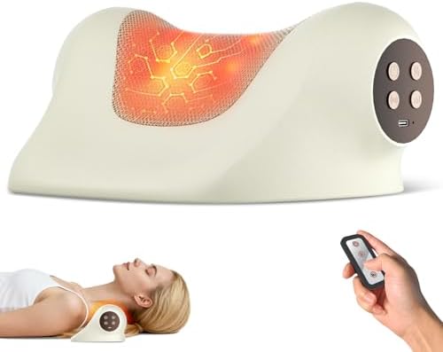 Neck Massager with Heat, Red Light & Vibration Adjustable, Heated Neck Stretcher with 3 Modes, Rechargeable Cervical Traction Device for Pain Relief & Muscle Relaxation, Gift for Women Men by Ringco