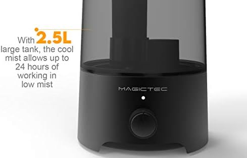 Magictec Cool Mist Humidifier, 2.5L Essential Diffuser for Bedroom and Baby, Adjustable Mist Output, Auto Shut Off, Super Quiet 360 Nozzle - Lasts Up to 24 Hours, Black - Image 3