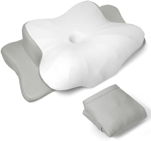 TOPPURE Soft and Coll Pillowcase for Cervical Pillow, Pillow Case ONLY, Pillowcase for Butterfly Shape Cervical Memory Foam Pillow (Queen Size 24.8“x14.96”x5.51“, White-Gray) by TOPPURE