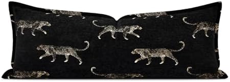Decorative Lumbar Pillow Cover 14x36, Double Sided Cheetah Pattern Jacquard Embroidered Long Pillow Cover, Anthropology Pillowcase for Bed Couch Sofa Bedroom Living Room by AIBUHOME