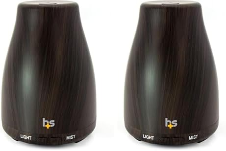 HealthSmart Essential Oil Diffuser, Cool Mist Humidifier and Aromatherapy Diffuser with 150ML Tank Ideal for Small Rooms, Adjustable Timer and Mist Mode, Wood Grain Brown (Pack of 2) by HealthSmart