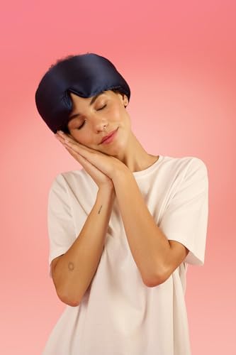 Glow People Silk Sleep Mask – 100% Mulberry Silk Eye Mask for Sleeping, Total Blackout, Cloud-Soft and Adjustable for Beauty Sleep and Travel - Navy - Image 5