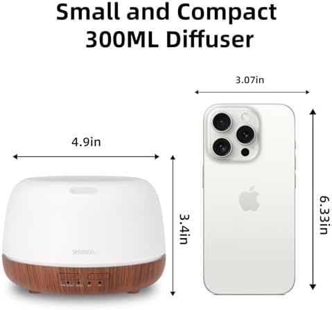 SEEDSEEL 300ML Essential Oil Diffuser, Mini Aromatherapy Diffuser with Remote Control, 7 Color Changing LED Light, 4 Timer for Bedroom, Room, Office - Image 2
