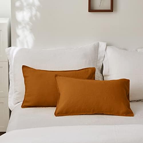 Simple&Opulence 100% Linen Lumbar Pillow Cover 12 x 20 Inches Set of 2 Rectangular Decorative Throw Cushion Cover for Couch Sofa Bed Living Room Office Soft Breathable Farmhouse - Rust - Image 5