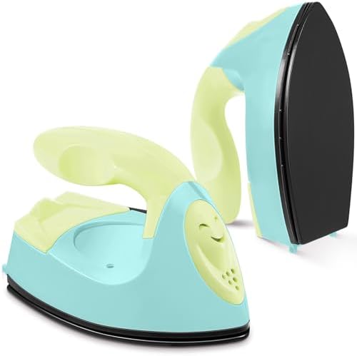 Honoson Mini Craft Iron Mini Heat Press Small Iron 3.93 x 2.36 x 2.76 In Portable Handy Tiny Flatiron with Charging Base Accessory for Fuse Bead Patch DIY Heat Transfer Vinyl(Light Yellow, Mint Green) by Honoson