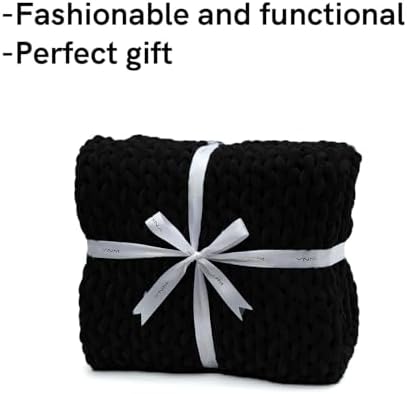 YnM Velvet Weighted Blanket, Handmade Chunky Knitted Design, Soft and Cozy, Temperature Regulating and Breathable, Machine Washable Throw for Sleep or Home Decor (Black, 85x103 Inch, 30lbs) - Image 4