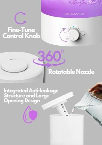MEGAWISE 2L Ultrasonic Humidifier with 7 Color Lights & Auto Shut Off - Image 3