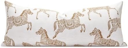 Decorative Lumbar Pillow Cover 14x36 Inch, Double Sided Running Orange Horse Design Long Pillow Covers, Decorative Cushion Cover Couch, Sofa, Living Room, Bedroom by AIBUHOME
