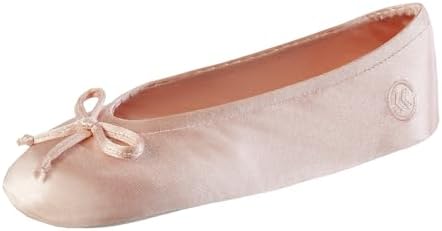 Isotoner Women's Satin Ballerina Slippers with Classic Ribbon Bow and Suede Sole by Isotoner