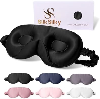 SilkSilky 100% 22 Momme Mulberry Silk Sleep Mask, Black by SilkSilky