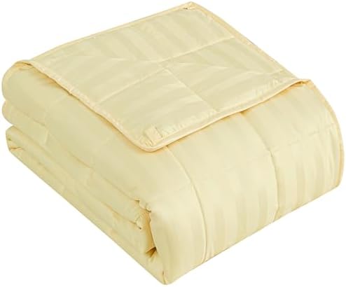 Weighted Blanket for Adults (25 lbs, 60" x 80", Mustard yellow Stripes) Heavy Blanket for Sleeping Perfect for 240-260 lbs, Queen Size Breathable Blanket with Premium Glass Bead, Machine Washable by yescool