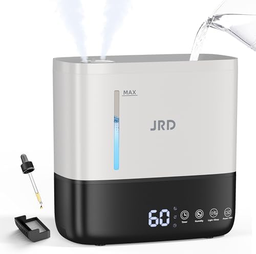 JRD Humidifiers for Bedroom, Ultrasonic Humidifier 4L for Large Room, Cool Mist Top-Fill, 40H Run, 12H Timer, 360° Nozzle, Aroma Diffuser, 7-Color Night Light for Home, Office, Baby-White by JRD