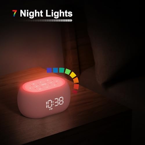ANJANK White Noise Sound Machine Alarm Clock with Bluetooth Speaker, Hi-Fi Stereo Sound, 21 Soothing Sounds/7 Night Lights, 0-100% Dimmer/Sleep Timer, Soother for Teens Kids Girls, Bedroom, Pink - Image 7
