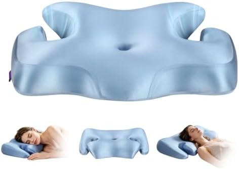 Cervical Neck Pillow for Sleeping, Medium‑Firm Memory Foam Contour Pillow with Arm Holes, 2 Heights for Side Back Stomach Sleepers, Cool‑Touch Satin Cover, Oeko‑TEX Standard 100 by AudiSync