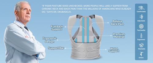 Back Brace Posture Corrector for Women and Men, Shoulder Straightener, Adjustable Full Back Support, Relief for Neck/Shoulder/Back Pain, Scoliosis & Hunchback Correction, Breathable Mesh Design (Gray, Large/X-Large (Waist 40"-48")) - Image 5
