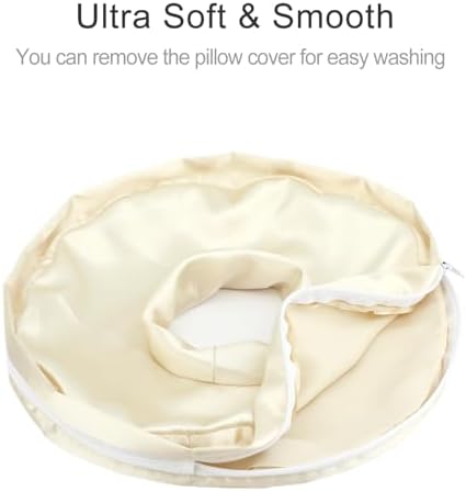 Washable Silky Satin Ear Piercing Pillow Cover, Removable Pillowcase Smooth Cooling Donut Pillow Case Hole for Ear Pain Relief CNH Sleeping Pressure Sore Side Sleepers Ear Guard Protector, Champagne - Image 2
