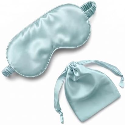 [1 Pack] QSYW Sleep Masks, Satin Eye Mask for Sleeping - Silky Eye Masks Bulk with Storage Bag & Elastic Strap, Light Blue by QSYW