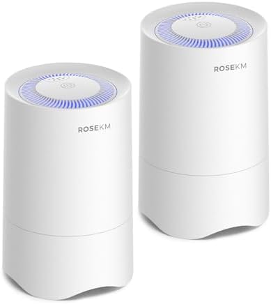 Rosekm Small Air Purifier for Home Bedroom, Personal Desk Mini Air Purifier, Room Hepa Air Purifier Fresheners Cleaner for Dorm, Pets, Smoke, Desktop, Office (2 Pack) by ROSEKM