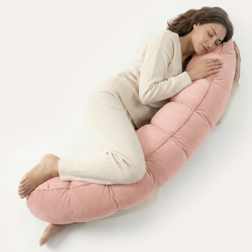 Peallow(Pat. Pend) – Long Round Body Pillow for Adults, Bolster Pillow for Sleeping, Soft and Supportive Pillow for Sleeping & Lumbar Support (Soft Pastel Pink, 59") by Ailuteie