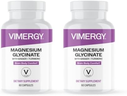 VIMERGY Magnesium Glycinate – Stress Support – Chelated to Avoid Tummy Upset*– Promotes Heart Health & Energy*– Kosher, Vegan Gluten-Free – 60 Caps (Pack of 2) by Vimergy