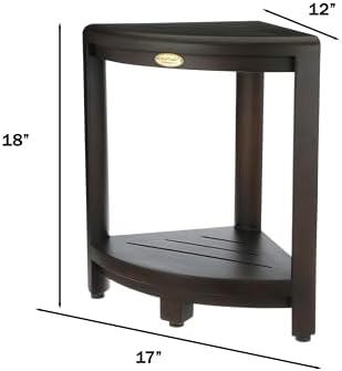 Decoteak 2-Tier Teak Corner Shower Shelf with Shaving Foot Rest - Image 3