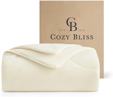 Cozy Bliss Cooling Comforter Twin Size, Reversible Lightweight Cooling Blankets for Hot Sleepers and Night Sweats, Q-Max>0.45 Soft Breathable Silky Smooth Summer Comforter, Snow Ivory, 68"x90" by CozyBliss