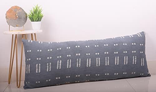 Trade Star 100% Cotton Mudcloth Lumbar Throw Pillow Cover Indian Body Pillow Shams Lumbar Rustic Farmhouse Spring Mudcloth Breathable Handloomed Bedding Decor (Dark Grey Blossom 14X36 INCHES) - Image 2