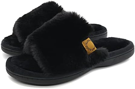 Onmygogo Indoor Slippers for Women Open Toe with Memory Foam, Soft Faux Fur Nonslip House Slippers by Onmygogo