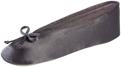 Isotoner Women's Satin Ballerina Slippers with Classic Ribbon Bow and Suede Sole by Isotoner