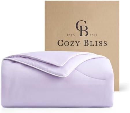 Cozy Bliss Cooling Comforter Twin Size, Reversible Lightweight Cooling Blankets for Hot Sleepers and Night Sweats, Q-Max>0.45 Soft Breathable Silky Smooth Summer Comforter, Lavender Purple, 68"x90" by CozyBliss