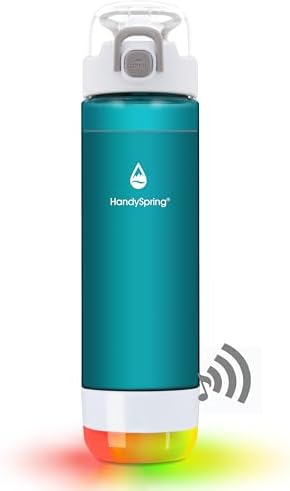 Smart Water Bottle with Reminder To Drink Water, Lights And Sound, Water Intake Tracker, Rechargeable, Tritan Plastic, Spout Hydrate Glow Bottle 26 Oz, Smart Hydration Reminder (Green) by HandySpring