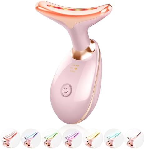 Face Light Therapy Device, Based on Triple Action LED, Thermal, and Vibration Technologies, Face and Neck Beauty Device with 7 Color LED for Home Use, Improve Skin(Glossy Pink) by Unknown
