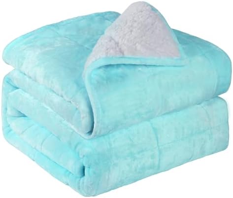 Alomidds Weighted Blanket Queen Size 15lbs 60x80 inches, Sherpa Heavy Blankets for Adults,Fluffy Warm Sherpa & Cozy Soft Flannel Thick Gravity Blanket for All-Season with Glass Beads, Aqua by Alomidds