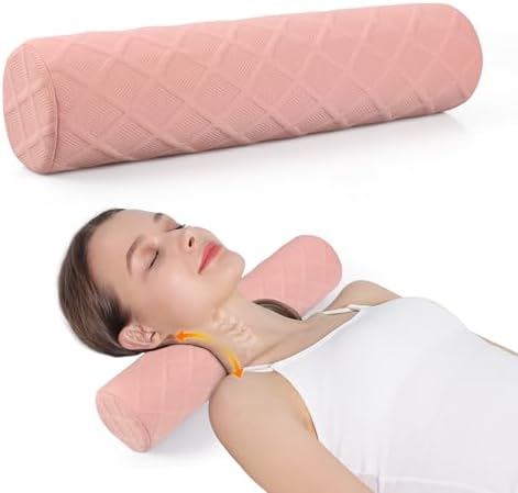 Cozyhealth Cervical Roll Pillow, Medium Soft Memory Foam Neck Round Pillow Cylinder Bolster Pillow for Sleeping, Round Neck Support for Bed, Legs, Back and Yoga (Pink, Medium - 3.9" H) by Cozyhealth