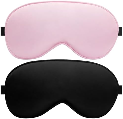 Silk Flat Sleep Eye Mask for Men Women, Non-3D, Black & Pink by AlbatrossHealthNewEngland