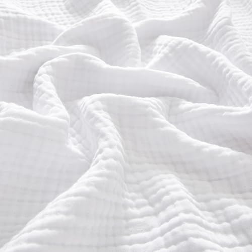 PHF 100% Cotton Muslin Blanket Twin XL Size 66"x90", 4-Layer Lightweight Gauze Throw, Breathable Cloud-Soft Minimalist Blanket for Bed, Couch, Camping & Baby, White, Ideal Gift by PHF