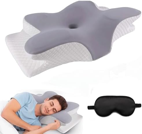 Cervical Pillow for Neck Pain Relief – Ergonomic Memory Foam Pillow with sleeping mask, Orthopedic Neck Support Pillow for Side Sleepers, Comfortable Sleeping Pillow for Neck & Shoulder Support by Unknown