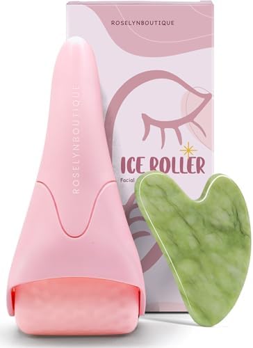 ROSELYNBOUTIQUE Ice Roller for Face & Gua Sha Facial Tools - Wrinkles Fine Lines Puffiness Massager Facial Skin Care Guasha Tools Self Care Gifts for Men Women (Pink) by ROSELYNBOUTIQUE