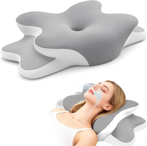 Sleep Apnea Pillow with Neck Pain & Snoring Relief -Orthopedic Cervical Pillow,Ergonomic Contour Memory Foam Pillow for Side, Back,Stomach,Dreamers,Medium Firm (Grey, Queen Size) by WENGTY