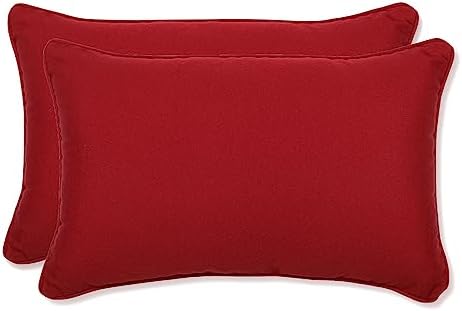 Pillow Perfect Pompeii Solid Indoor/Outdoor Lumbar Pillow Plush Fill, Weather and Fade Resistant, Lumbar - 11.5" x 18.5",, Red, 2 Count by PillowPerfect