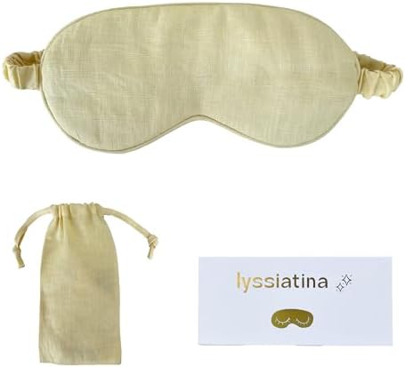 Sleep Mask Pure Linen Eye Mask, with Elastic Band,Comfort Sleeping Shade for Nighttime Sleeping, Traveling,Side Sleeper Eye Cover Cooling with Travel Bag Gift Package (Honey) by lyssiatina