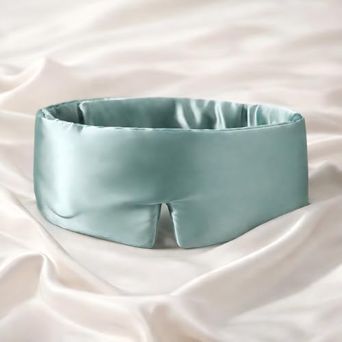 100% Pure Mulberry Silk Sleep Mask – Luxury Ultra Soft Light Blocking Eye Mask with Face-Hugging Fit & Adjustable Strap for Deep Sleep, Travel & Relaxation (Blue Belle) by HUNNIDSPACE