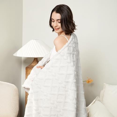 Aganear Fleece Throw Blanket for Bed Couch 90"x108" White - Image 6