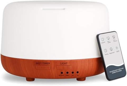 Marchred 300ML Essential Oil Diffuser, Small Aromatherapy Diffuser with Remote, 7-Color LED Light, 4 Timer Settings, Safe Auto-Off, for Bedroom, Desk, Home Office by Marchred