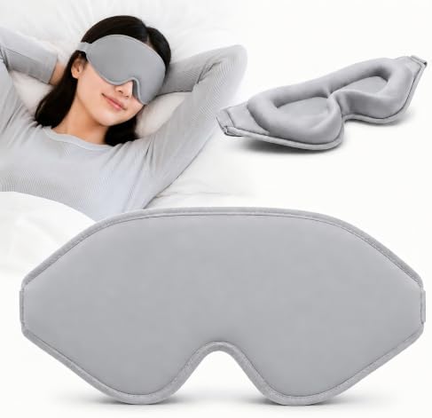 100% Blackout Adjustable Eye Mask Moisture Goggles – Soft & Comfortable Reusable 3D Sleeping Mask – Ideal for Travel (Silver Gray) by NSONER