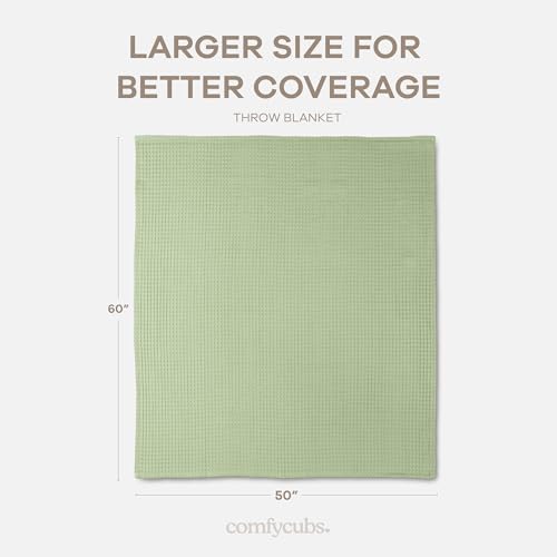 Comfy Cubs 100% Cotton Waffle Weave Throw Blanket Breathable Skin-Friendly Soft Lightweight Blankets - Perfect Warm Textured Blanket Layer - Size for Couch Bed & Sofa (Sage, 50" X 60") - Image 4