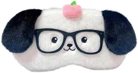 PERFECTSIGHT Sleep Eye Masks, Cute Plush Sleep Eye Cover Lightweight Adjustable Eyeshade Faux Fur Mask Cover for Women Men Sleep Travel Nap, Glasses Puppy by PERFECTSIGHT