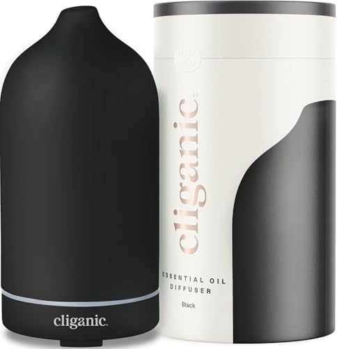 Cliganic Ceramic Diffuser (Black), 100ml Ultrasonic for Essential Oils Aromatherapy, Home & Office by Cliganic