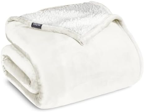 Bare Home Sherpa Fleece Blanket (Full/Queen, Antique White) by BareHome